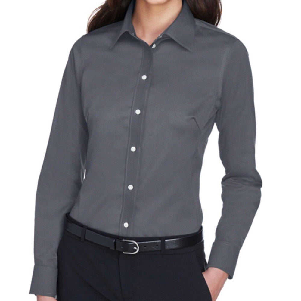 Devon and Jones Gray Long Sleeve Tailored Fit Button Down Work Shirt sz Medium